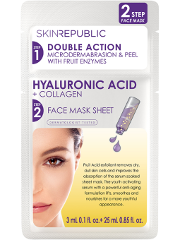 Skin Republic Face Mask Sheet - 2 Step Hyaluronic Acid + Collagen